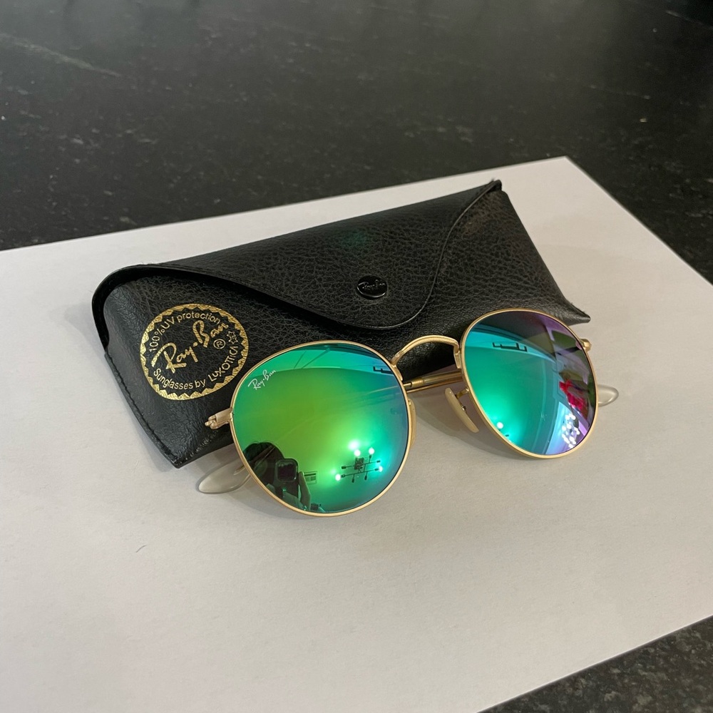 Ray Ban round metal mirrored sunglasses